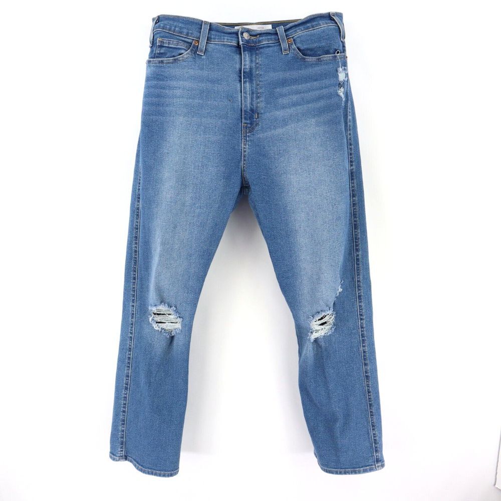 Levis Signature Heritage Jean High Rise Straight Women 16 Blue Faded Distressed